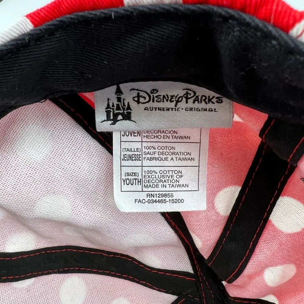 Disney Minnie Mouse Cap Girls One Size Red Polka Dot Ears Bow Snapback Baseball